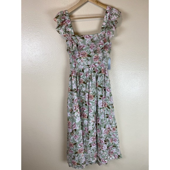 En Saison Dresses & Skirts - En Saison S Midi Dress Maris Ruffle Floral A-Line Peasant Cottagecore Prairie